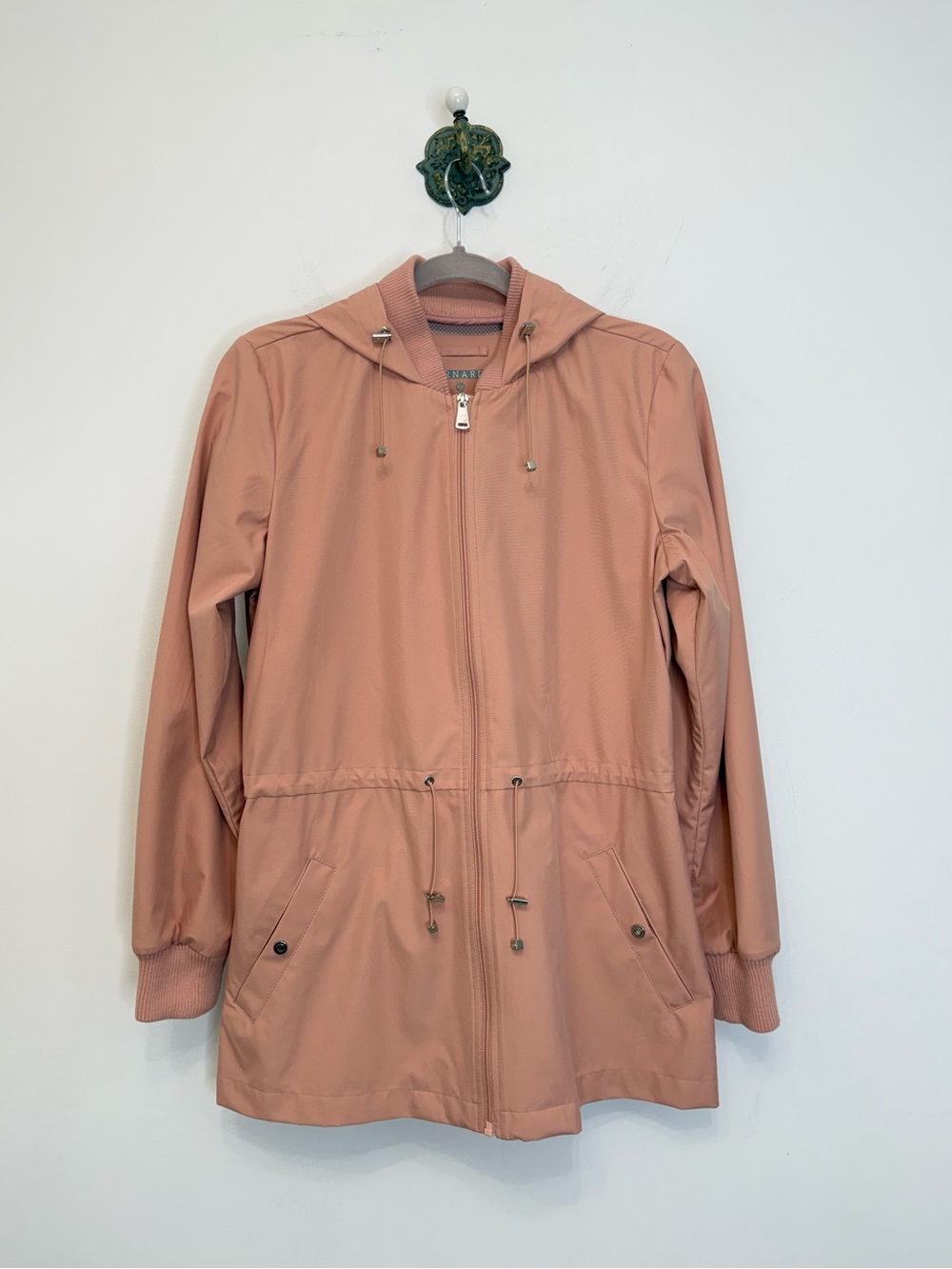 Bernardo Hooded Rain Jacket Anorak Cinch Waist Hooded Dusty Pink Women's Medium